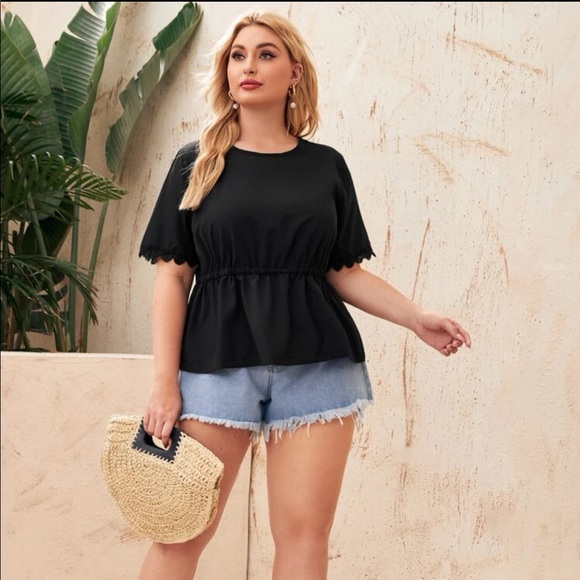 Plus Size Lace Criss Cross Back Peplum Blouse with Tie Waist, Size 4X, New - Picture 4 of 7